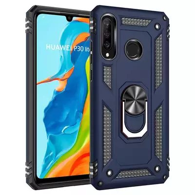 Microsonic Huawei P30 Lite Kılıf Military Ring Holder Lacivert