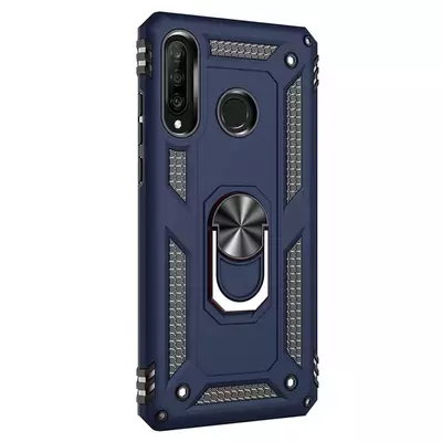 Microsonic Huawei P30 Lite Kılıf Military Ring Holder Lacivert