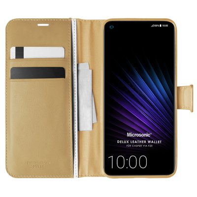 Microsonic Casper Via F20 Kılıf Delux Leather Wallet Gold