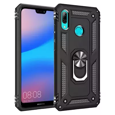 Microsonic Huawei P20 Lite Kılıf Military Ring Holder Siyah