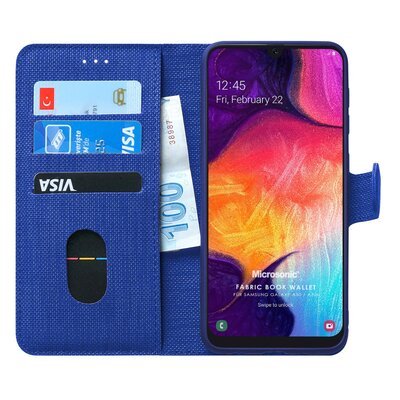 Microsonic Samsung Galaxy A30s Kılıf Fabric Book Wallet Lacivert