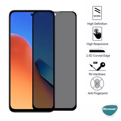 Microsonic Xiaomi Redmi Note 12 4G Privacy 5D Gizlilik Filtreli Cam Ekran Koruyucu Siyah