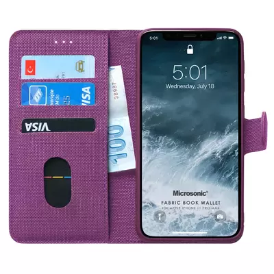 Microsonic Apple iPhone 11 Pro Max (6.5'') Kılıf Fabric Book Wallet Mor