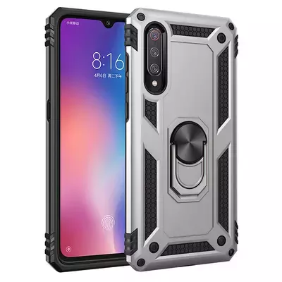 Microsonic Xiaomi Mi 9 Kılıf Military Ring Holder Gümüş