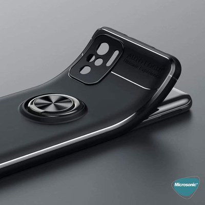 Microsonic Xiaomi Redmi Note 10S Kılıf Kickstand Ring Holder Kırmızı