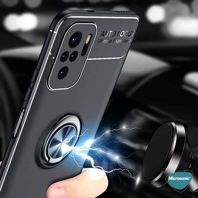 Microsonic Xiaomi Redmi Note 10S Kılıf Kickstand Ring Holder Kırmızı