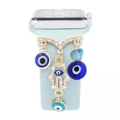 Microsonic Apple Watch SE 3 40mm Kordon Süsü Charm Hamsa ve Nazar Boncuğu