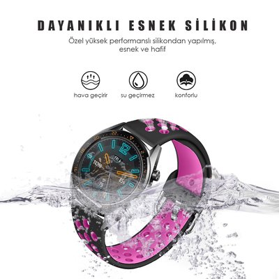 Microsonic Huawei Watch GT 2e Rainbow Sport Band Kordon Siyah Koyu Pembe