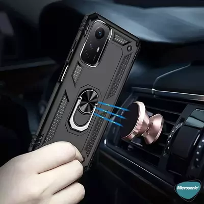 Microsonic Xiaomi Redmi Note 12S Kılıf Military Ring Holder Siyah