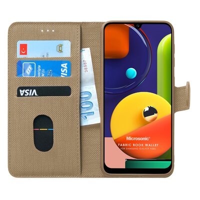 Microsonic Samsung Galaxy A50s Kılıf Fabric Book Wallet Gold