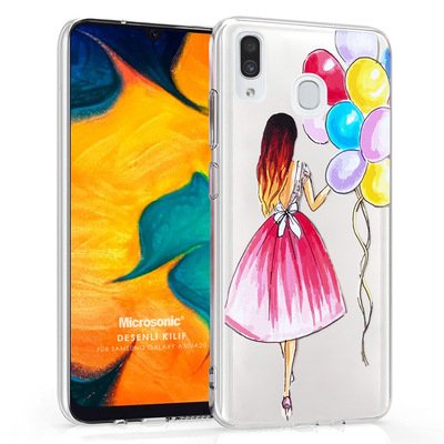 Microsonic Samsung Galaxy M10S Desenli Kılıf Balonlu Kız