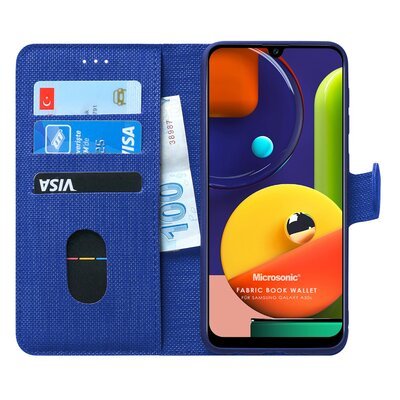 Microsonic Samsung Galaxy A50s Kılıf Fabric Book Wallet Lacivert