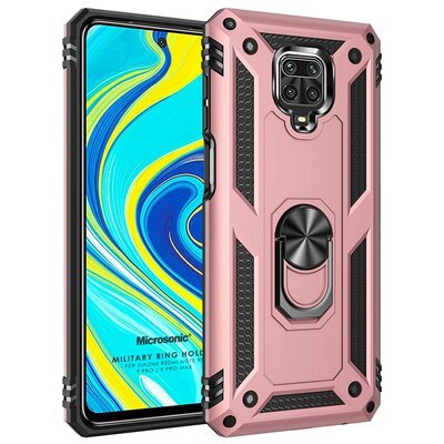 Microsonic Xiaomi Redmi Note 9S Kılıf Military Ring Holder Rose Gold