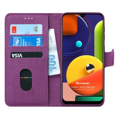 Microsonic Samsung Galaxy A50s Kılıf Fabric Book Wallet Mor