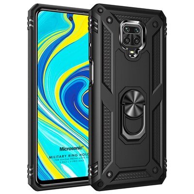 Microsonic Xiaomi Redmi Note 9S Kılıf Military Ring Holder Siyah