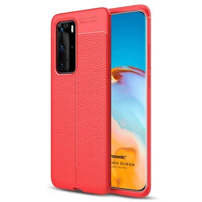 Microsonic Huawei P40 Pro Kılıf Deri Dokulu Silikon Kırmızı