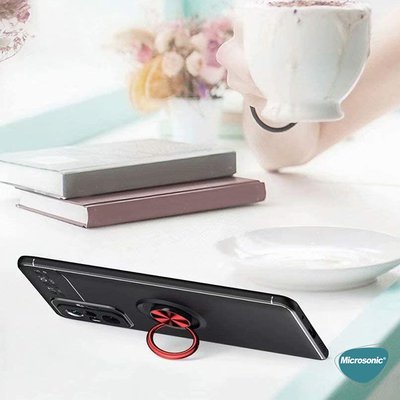 Microsonic Xiaomi Redmi Note 10 Pro Kılıf Kickstand Ring Holder Lacivert