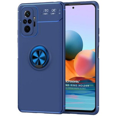 Microsonic Xiaomi Redmi Note 10 Pro Kılıf Kickstand Ring Holder Lacivert