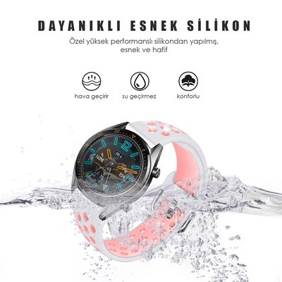 Microsonic Huawei Watch GT 2e Rainbow Sport Band Kordon Beyaz Açık Pembe