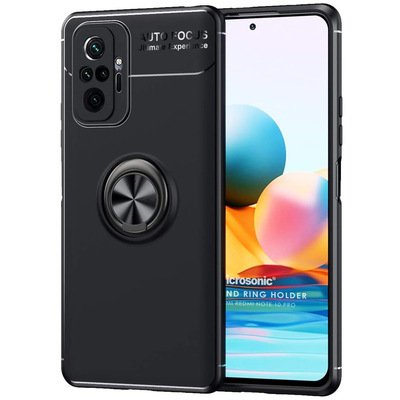 Microsonic Xiaomi Redmi Note 10 Pro Kılıf Kickstand Ring Holder Siyah