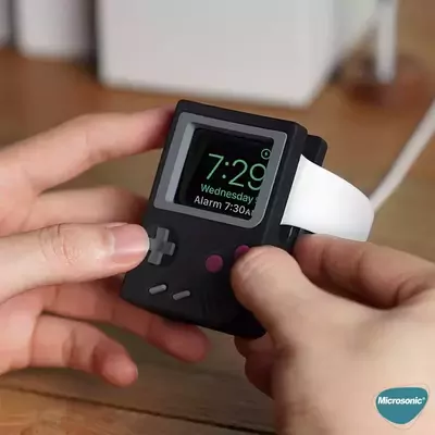 Microsonic Apple Watch SE 2022 44mm Masaüstü Şarj Standı Gameboy Siyah