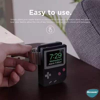 Microsonic Apple Watch SE 2022 44mm Masaüstü Şarj Standı Gameboy Siyah