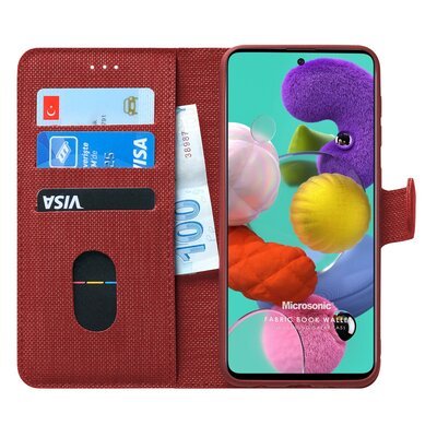 Microsonic Samsung Galaxy A51 Kılıf Fabric Book Wallet Kırmızı