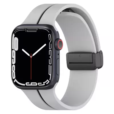 Microsonic Apple Watch Series 9 45mm Kordon Ribbon Line Gri Siyah