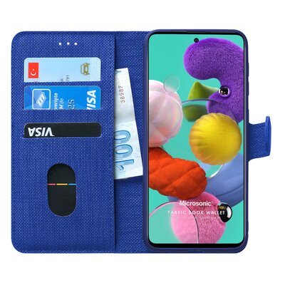 Microsonic Samsung Galaxy A51 Kılıf Fabric Book Wallet Lacivert