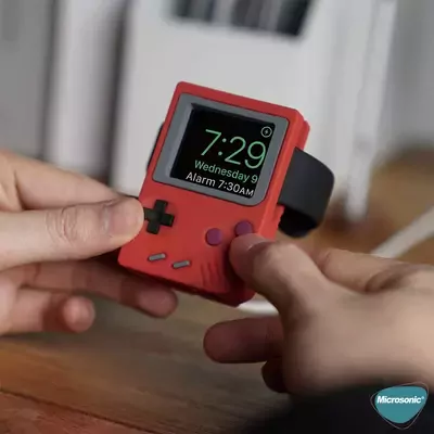 Microsonic Apple Watch SE 2022 44mm Masaüstü Şarj Standı Gameboy Kırmızı