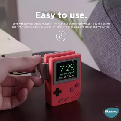 Microsonic Apple Watch SE 2022 44mm Masaüstü Şarj Standı Gameboy Kırmızı