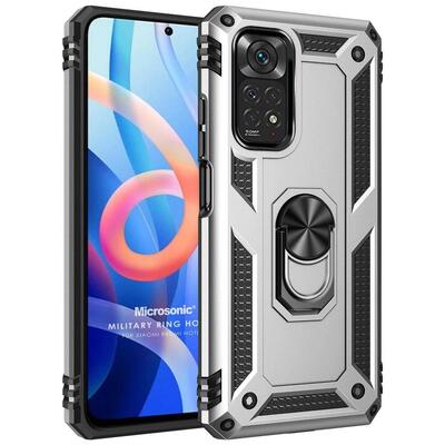 Microsonic Xiaomi Note 11 Pro 5G Kılıf Military Ring Holder Gümüş