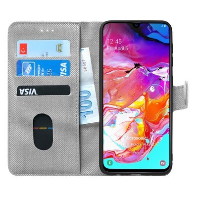 Microsonic Samsung Galaxy A70 Kılıf Fabric Book Wallet Gri