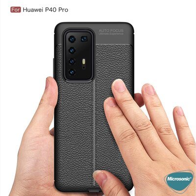 Microsonic Huawei P40 Pro Kılıf Deri Dokulu Silikon Lacivert