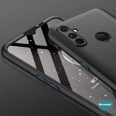 Microsonic Realme 5i Kılıf Double Dip 360 Protective AYS Siyah Kırmızı