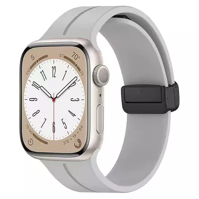 Microsonic Apple Watch Series 9 45mm Kordon Ribbon Line Gri