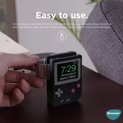 Microsonic Apple Watch SE 3 40mm Masaüstü Şarj Standı Gameboy Siyah