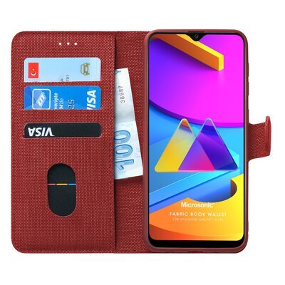 Microsonic Samsung Galaxy M10s Kılıf Fabric Book Wallet Kırmızı