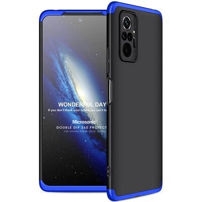 Microsonic Xiaomi Redmi Note 10 Pro Max Kılıf Double Dip 360 Protective AYS Siyah Mavi