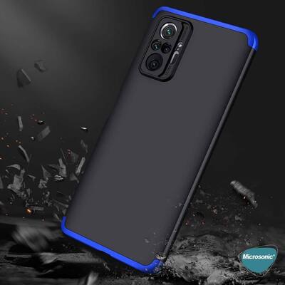 Microsonic Xiaomi Redmi Note 10 Pro Max Kılıf Double Dip 360 Protective AYS Siyah Mavi