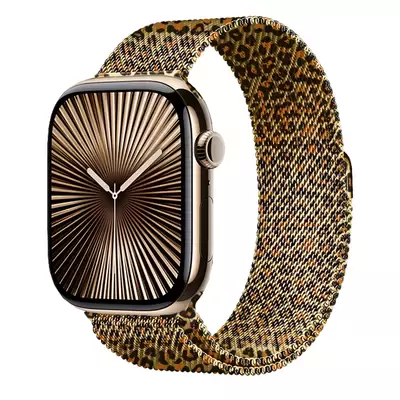 Microsonic Apple Watch Ultra 3 Kordon Luxe Metal Leopard Gold