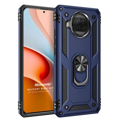 Microsonic  Xiaomi Redmi Note 9 Pro 5G Kılıf Military Ring Holder Lacivert