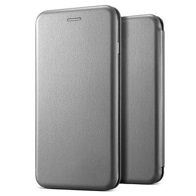 Microsonic Huawei P40 Lite Kılıf Slim Leather Design Flip Cover Gri