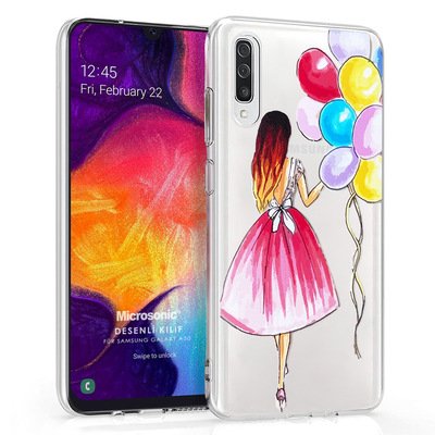 Microsonic Samsung Galaxy A50 Desenli Kılıf Balonlu Kız