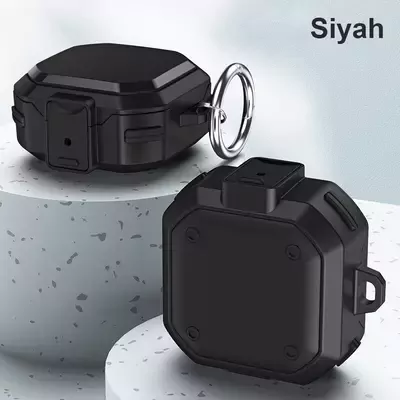 Microsonic Samsung Galaxy Buds 2 Kılıf Darbeye Dayanıklı Sert Koruyucu + Askılık Siyah