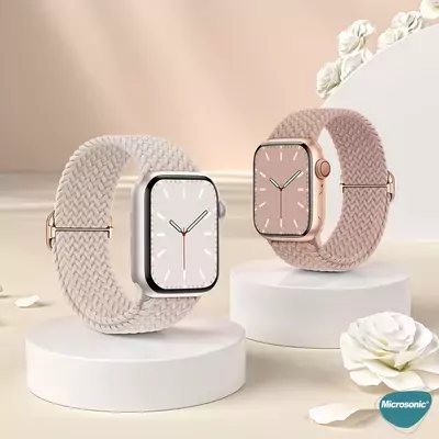Microsonic Apple Watch Series 7 45mm Kordon Braided Loop Band Renkli