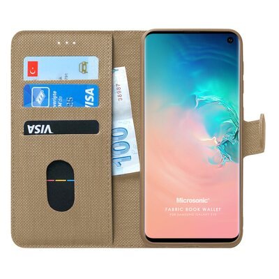 Microsonic Samsung Galaxy S10 Kılıf Fabric Book Wallet Gold