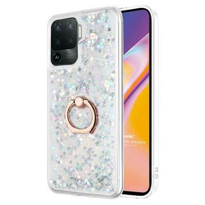 Microsonic Oppo Reno 5 Lite Kılıf Glitter Liquid Holder Gümüş