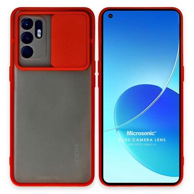 Microsonic Oppo Reno 6 4G Kılıf Slide Camera Lens Protection Kırmızı