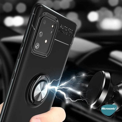 Microsonic Samsung Galaxy S10 Lite Kılıf Kickstand Ring Holder Siyah